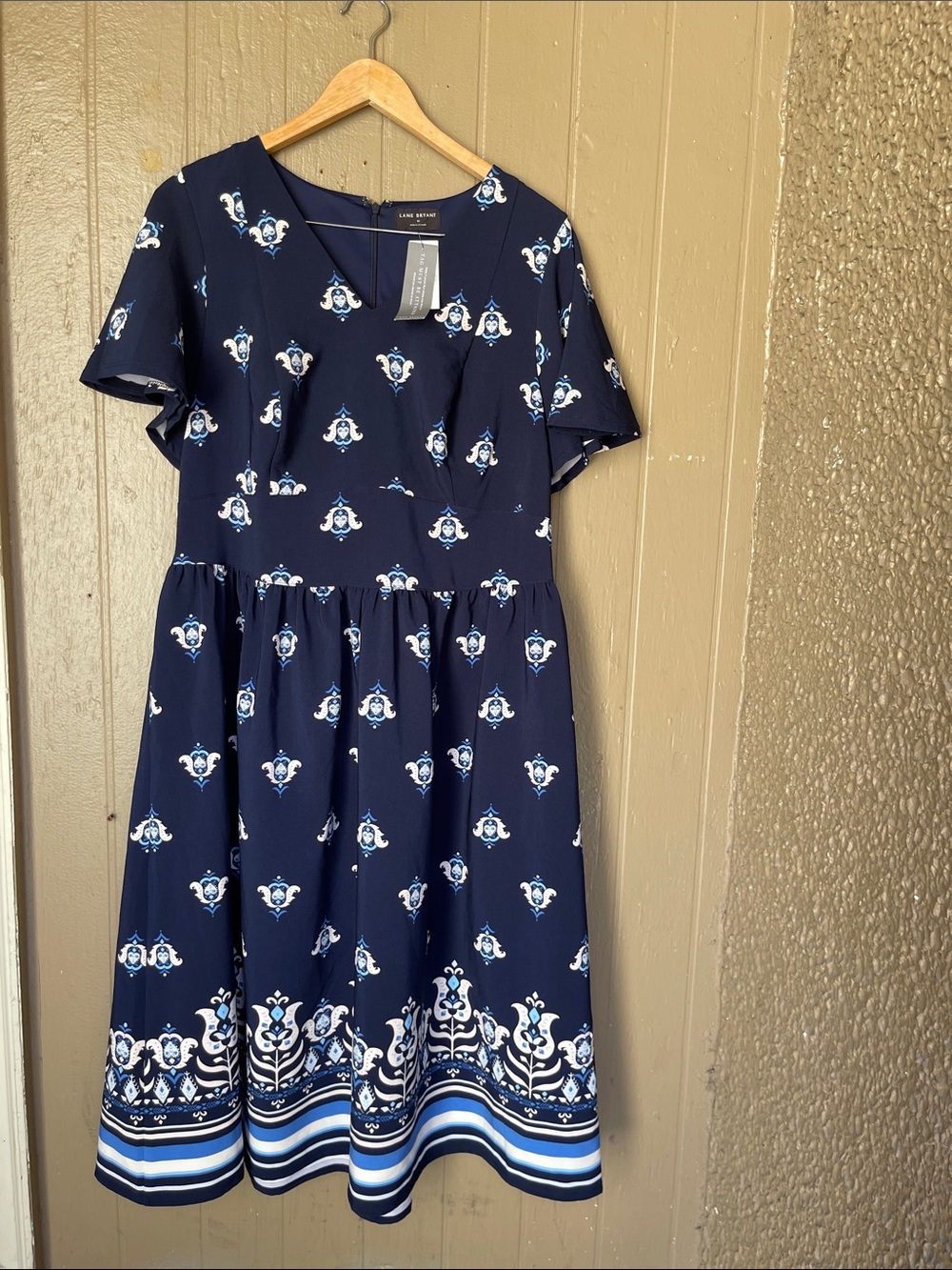 Lane Bryant Patterned Print Dres in Navy & White Size 16